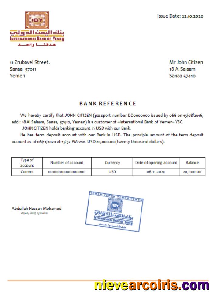Yemen international bank reference